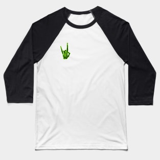 Green Neon Rock n' Roll Skeleton Hand Baseball T-Shirt